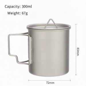 300ml single wall titanium mug with folding handle & lid